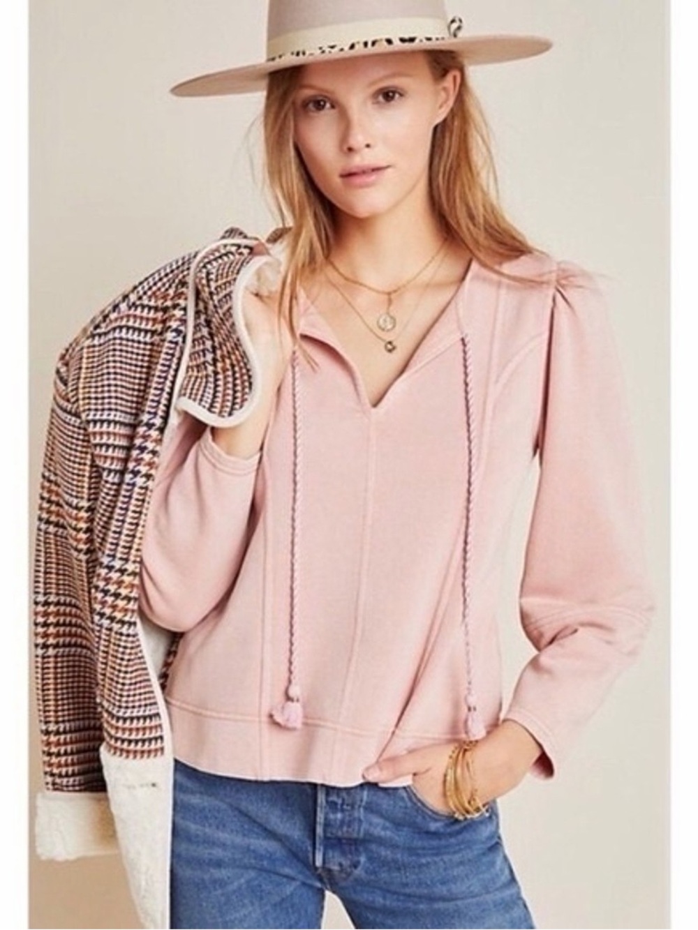 Anthropologie Maeve Jeanne Puff Sleeve Top Pink Long Sleeve Pullover